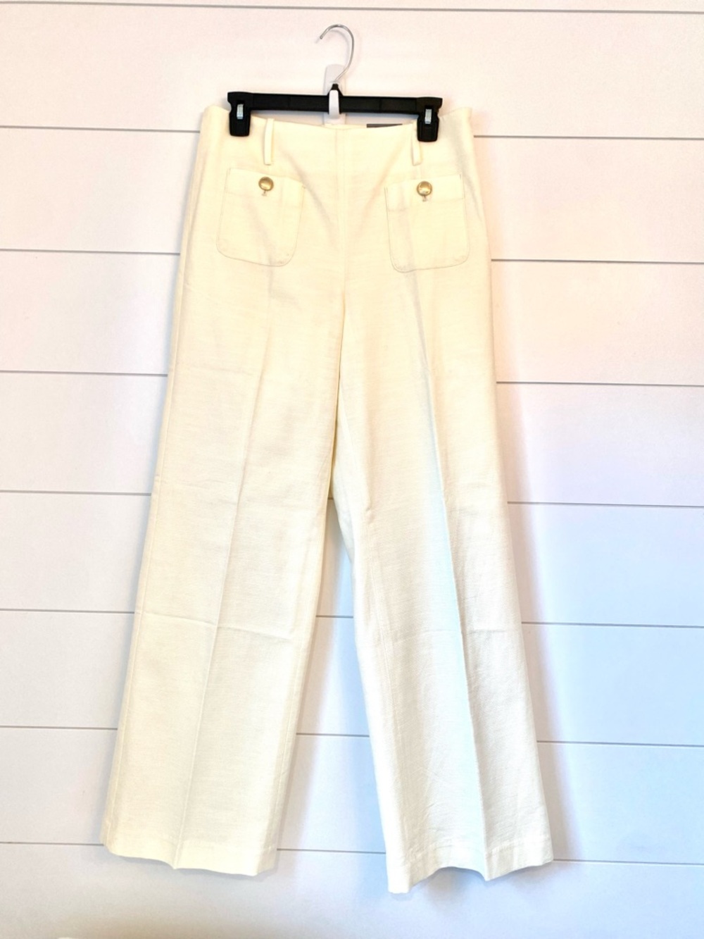 NWT $129 TABOTS High-Rise, Wide-Leg, full length Cream Pants with Front Pockets.